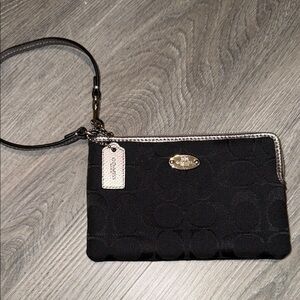 Coach Black Signature Silver Metallic Wristlet